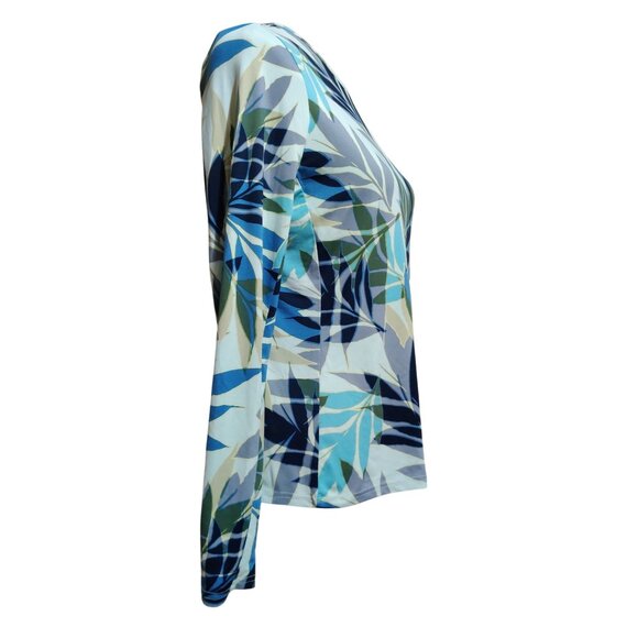 Hang Ten M Tropical Leaf Long Sleeve Swim Shirt Modest Rashguard Top Zip Pocket - Picture 3 of 9